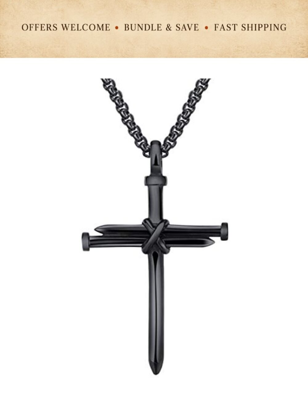 Men's Stainless Steel Nail Cross Charm Pendant Necklace 22 inch Chain